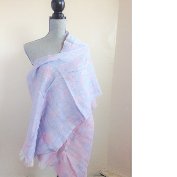 Moschino Silk Wool Reversible Pink Blue Scarf Shaw